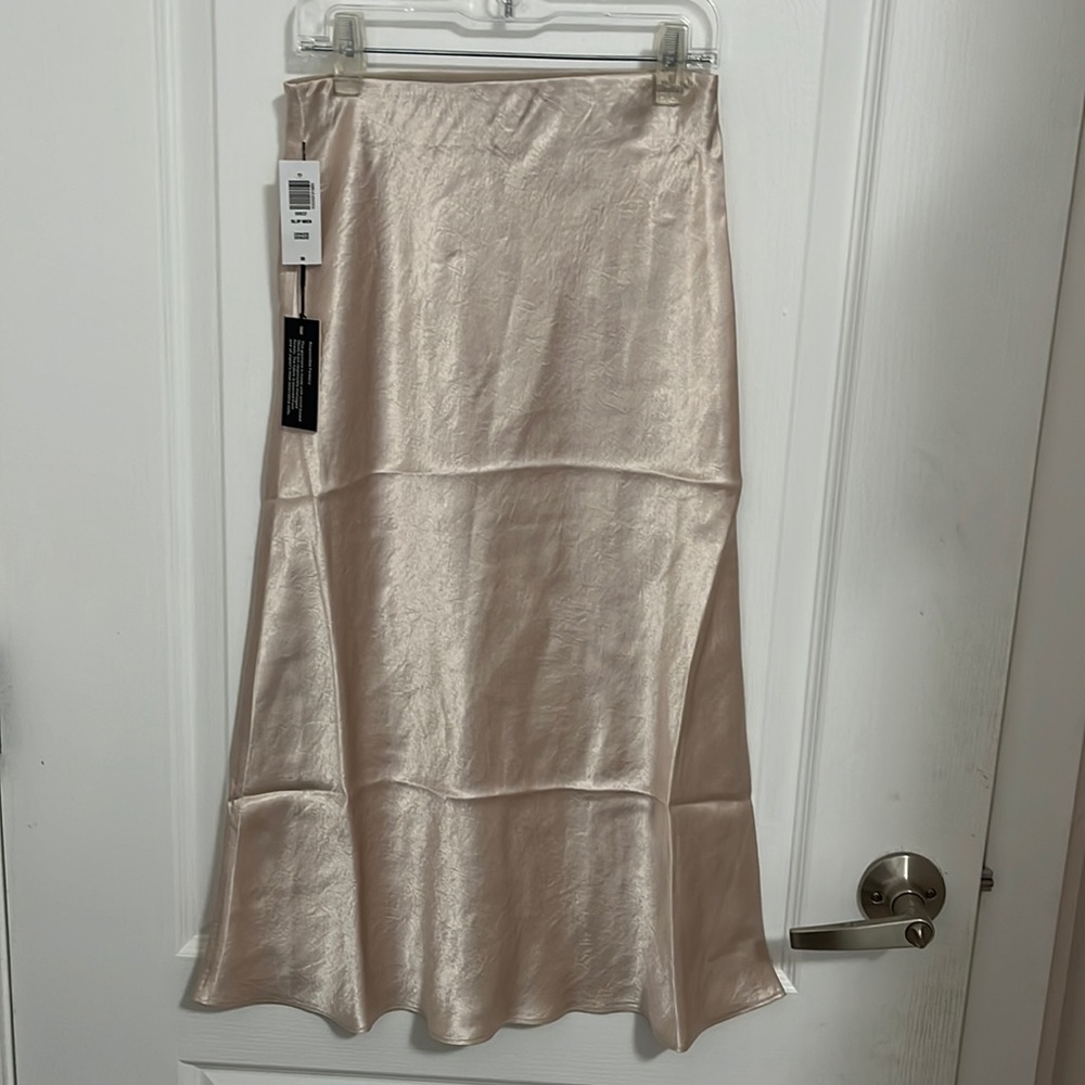 Babaton Satin Midi Skirt in Shimmery Champagne